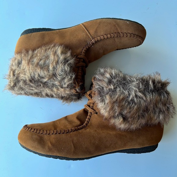 Kalli Cozy Brown Faux Suede Fur Lined Lace Up Ankle Boots Women's Size 9 - Picture 3 of 8